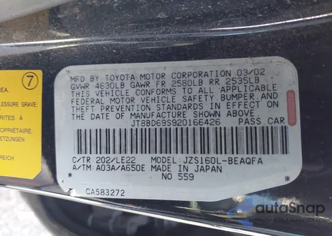 2002 Lexus Gs 300 z USA, uszkodzony, nr VIN JT8BD69S920166426